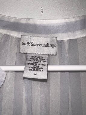 Soft Surroundings Light Blue and White Sheer Blouse w/white tank top below.